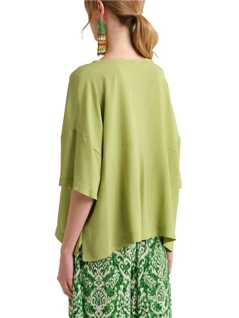 T-SHIRT MANICA CORTA IN CRÊPE CON MANICA TRE QUARTI DONNA VERDE