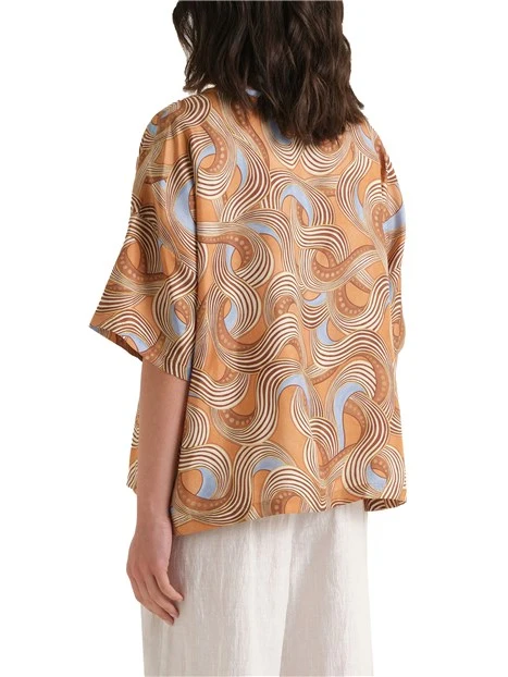 BLUSA MANICA CORTA IN PURA SETA CON STAMPA ALL OVER DONNA