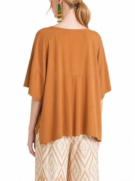 T-SHIRT MANICA CORTA IN CRÊPE CON MANICA TRE QUARTI DONNA ARANCIONE