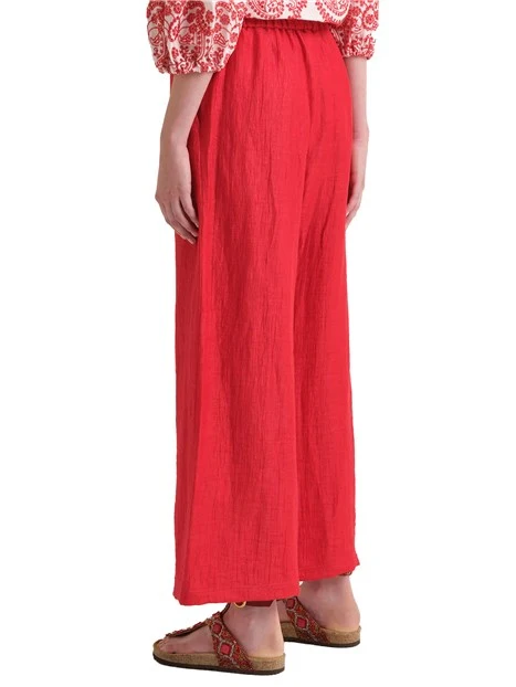 PANTALONI PALAZZO IN MISTO LINO CON ELASTICO POSTERIORE IN VITA DONNA ROSSO