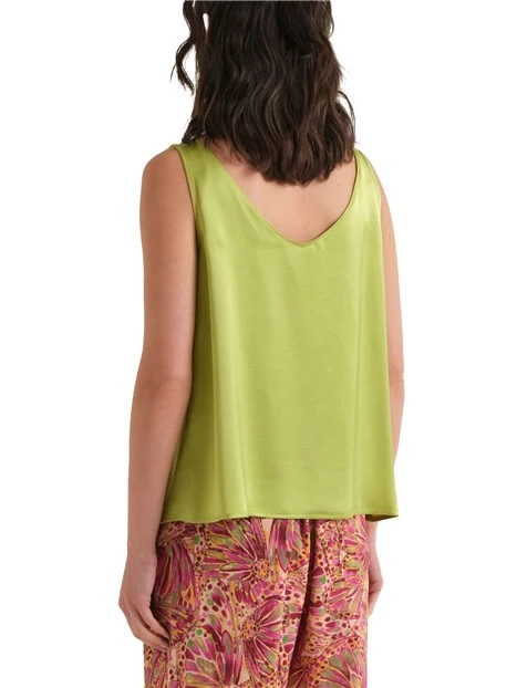 TOP SMANICATO IN TESSUTO FLUIDO  CON SCOLLO A V SULLA SCHIENA DONNA VERDE