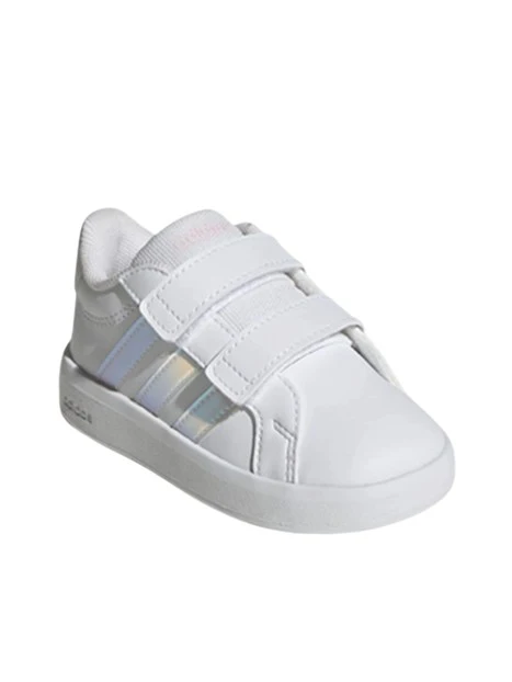 SNEAKERS BASSE CON STRAPPO E TRE STRISCE IRIDESCENTI BAMBINA BIANCO