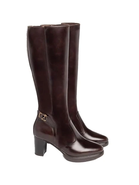 STIVALI TACCO ALTO CON ZIP LATERALE DONNA MARRONE