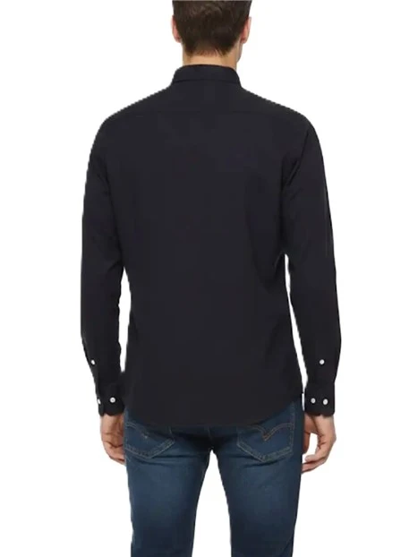 CAMICIA CASUAL IN MISTO LINO E COTONE CON LOGO UOMO BLU