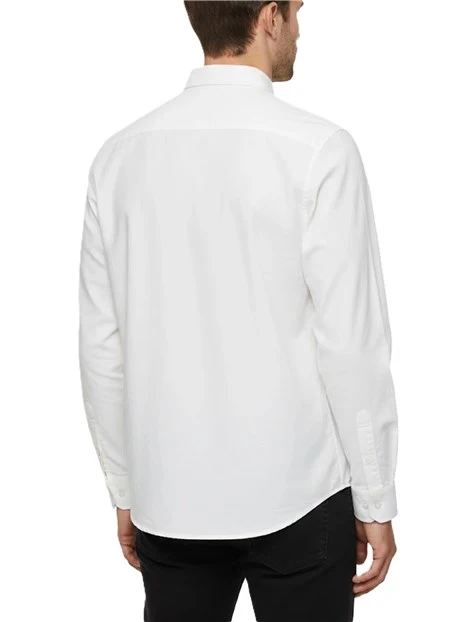 CAMICIA CASUAL IN MISTO LINO E COTONE CON LOGO UOMO BIANCO