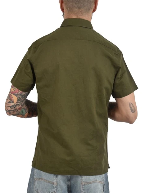 CAMICIA MANICA CORTA IN LINO E COTONE CON LOGO RICAMATO UOMO VERDE