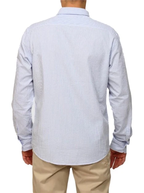CAMICIA CASUAL IN COTONE CON MOTIVO A RIGHE E LOGO UOMO AZZURRO