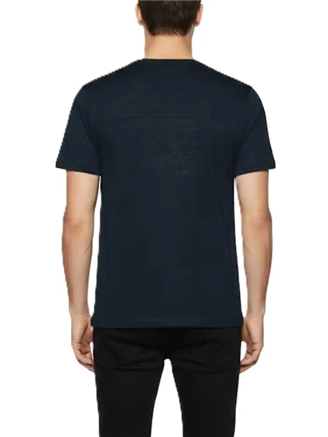 T-SHIRT MANICA CORTA IN LINO COLO LOGO FLUO RICAMATO UOMO BLU