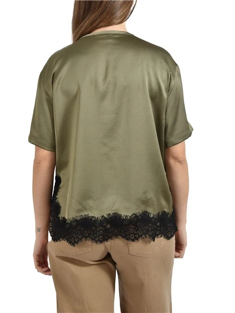 T-SHIRT MANICA CORTA CON DETTAGLI IN PIZZO DONNA MARRONE