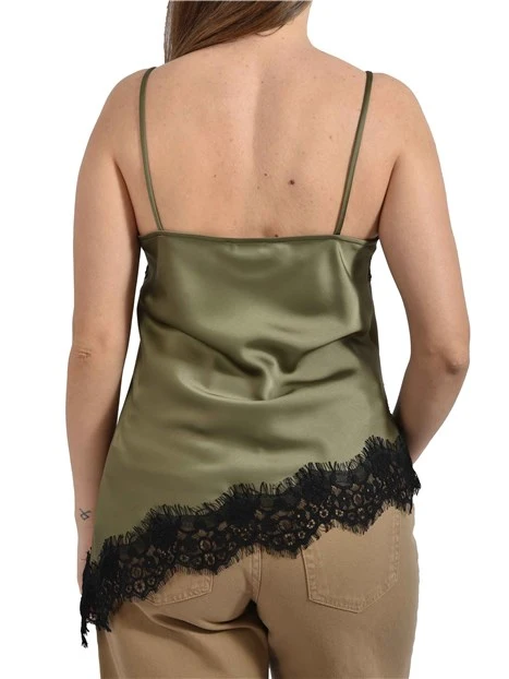 TOP IN RASO CON DETTAGLI IN PIZZO DONNA MARRONE