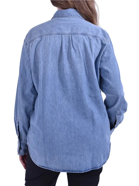 CAMICIA IN DENIM CON ROUCHE E POLSO ALTO DONNA BLU