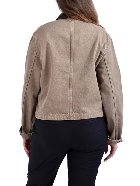 GIACCA IN  COTONE CON COLLO A CAMICA E IMPUNTURE DONNA MARRONE