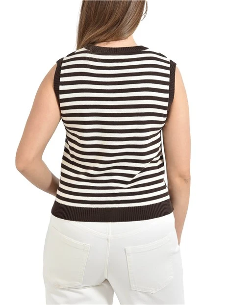 TOP SMANICATO IN MISTO COTOEN E SETA DONNA MARRONE