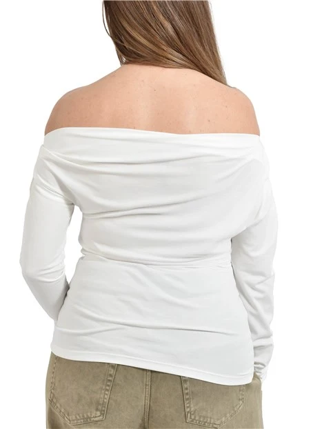 T-SHIRT MANICA LUNGA CON SCOLLO ASIMETTRICO DONNA BIANCO