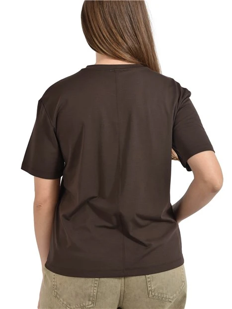 T-SHIRT MANICA CORTA IN MISTO VISCOSA CON IMPUNTURE DONNA MARRONE