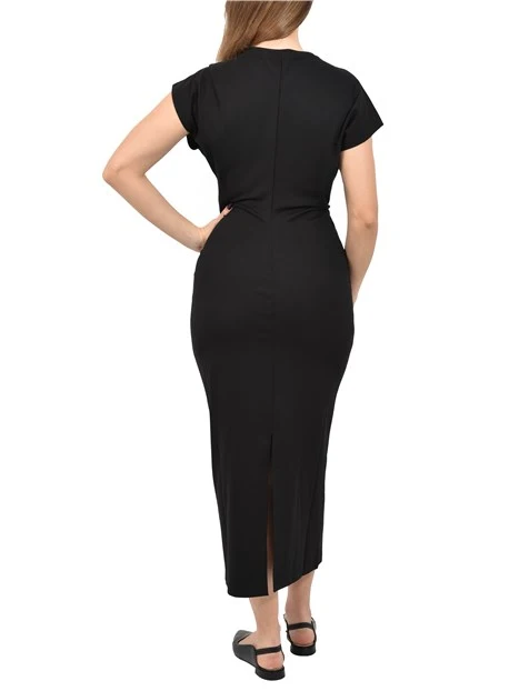 VESTITO LUNGO ADERENTE CON  DRAPPEGGIO DONNA NERO