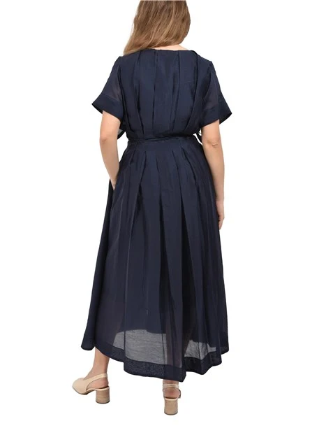 VESTITO LUNGO IN ORGANZA CON DOPPIA CINTURINA DONNA BLU