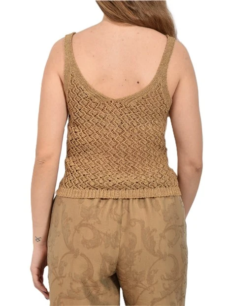 TOP TRAFORATO IN COTONE E LUREX DONNA BEIGE