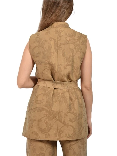 GILET IN TESSUTO JACQUARD CON FUSCIACCA DONNA BEIGE