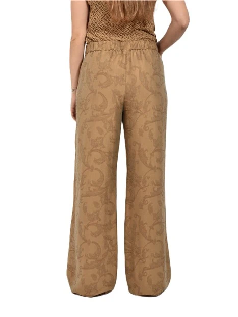 PANTALONE PALAZZO IN JACQUARD CON INSERTO ELASTICO DONNA BEIGE