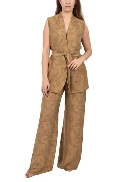 PANTALONE PALAZZO IN JACQUARD CON INSERTO ELASTICO DONNA BEIGE