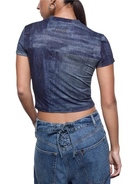 T-SHIRT MANICA CORTA CROPPED DONNA BLU