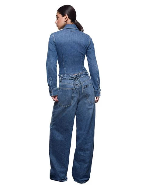 CAMICIA IN DENIM CHIUSURA NASCOSTA DONNA BLU