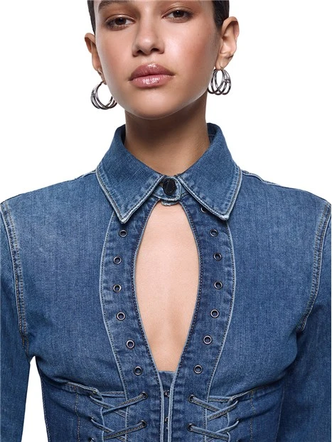 CAMICIA IN DENIM CHIUSURA NASCOSTA DONNA BLU