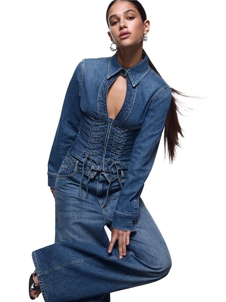 CAMICIA IN DENIM CHIUSURA NASCOSTA DONNA BLU