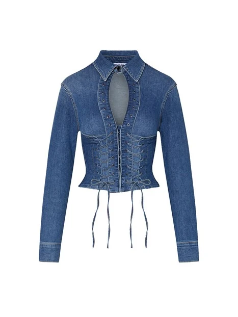 CAMICIA IN DENIM CHIUSURA NASCOSTA DONNA BLU