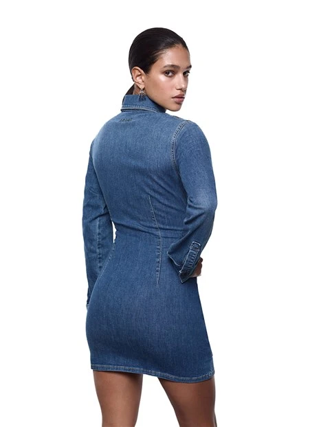 VESTITO CORTO IN DENIM CON STRINGHE DONNA BLU