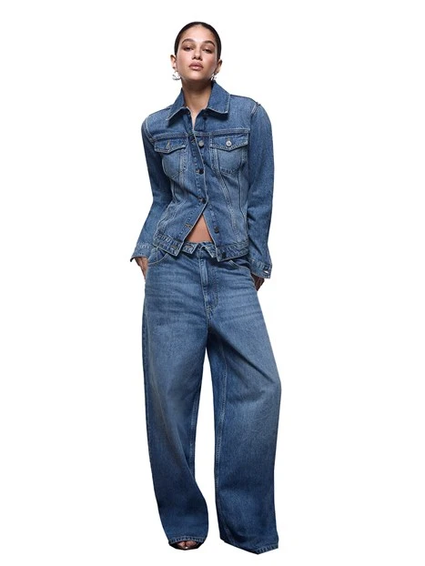 GIACCA CORTA IN DENIM CON STRINGHE DONNA BLU