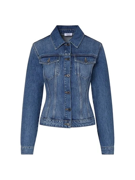 GIACCA CORTA IN DENIM CON STRINGHE DONNA BLU