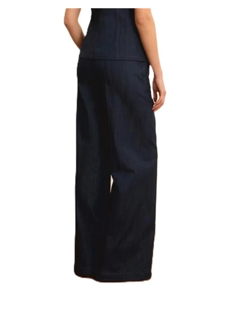 PANTALONE PALAZZO IN GARBADINA DI MISTO COTONE E VISCOSA DONNA BLU