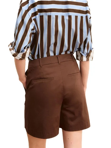 SHORTS IN RASO DI COTONE STRETCH DONNA MARRONE
