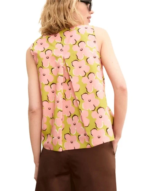 TOP IN MUSSOLA DI COTONE STAMPATA CON BOTTONI A VISTA DONNA VERDE