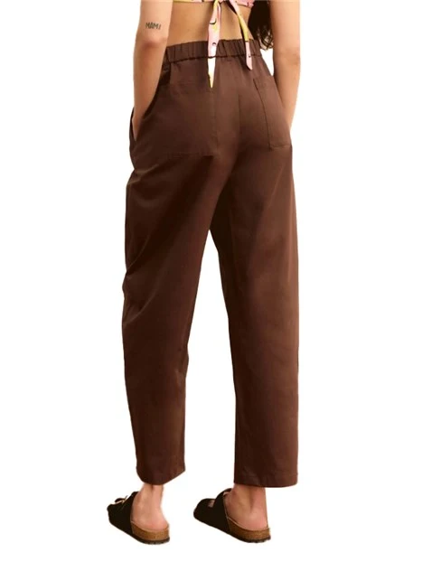 PANTALONE CHINO IN RASO DI COTONE STRETCH LINEA BARREL DONNA MARRONE