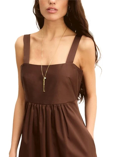VESTITO LUNGO IN RASO DI COTONE CON SPALLINE LARGHE DONNA MARRONE