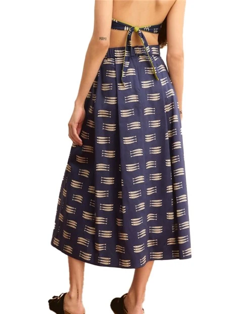 GONNA LUNGA CON ELASTICO IN VITA POSTERIORE DONNA BLU