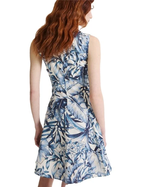 VESTITO CORTO IN  COTONE CON CORPETTO FODERATO DONNA AZZURRO