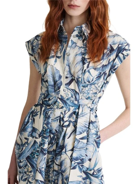 VESTITO CHEMISIER IN COTONE CON MAXI STAMPA DONNA AZZURRO