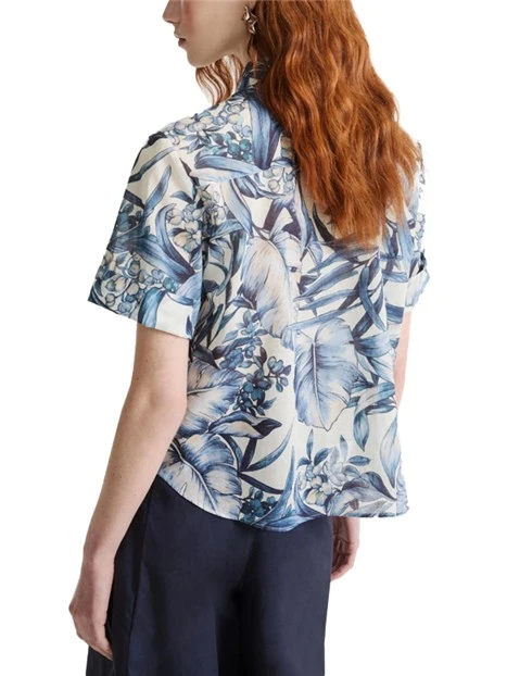 CAMICIA IN PURO COTONE CON MAXI FOLIAGE ALL OVER DONNA AZZURRO