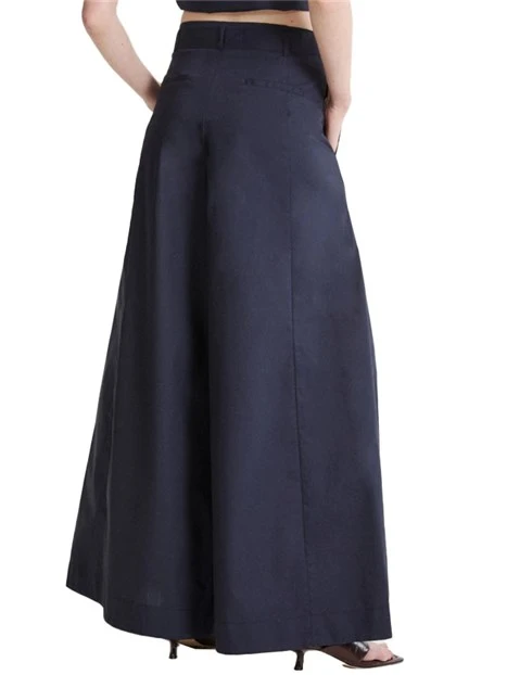 PANTALONI PALAZZO IN PURO COTONE AMPI CON FUSCIACCA DONNA BLU