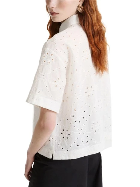 CAMICIA MANICA CORTA CON RICAMO EFFETTO SANGALLO DONNA BIANCO