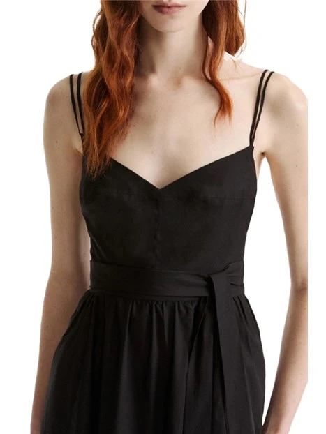 VESTITO LUNGO IN PURO COTONE CON SPALLINE SOTTILI DONNA NERO