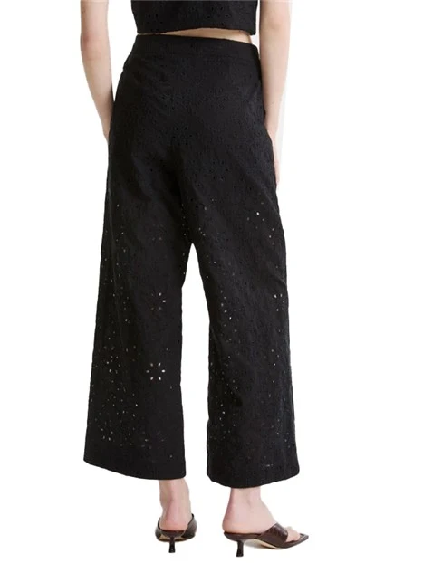 PANTALONE PALAZZO IN MUSSOLA DI COTONE EFFETTO SANGALLO DONNA NERO