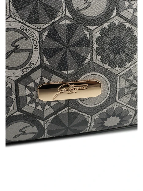 BORSA A SPALLA HOBO CON STAMPA GEOMETRICA E DETTAGLI NERI DONNA GRIGIO
