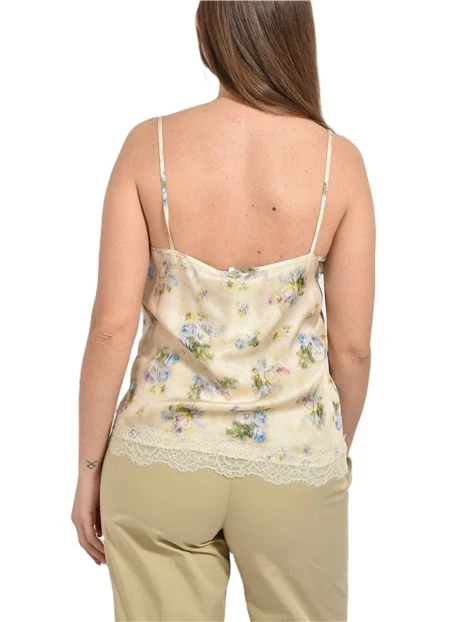 TOP  IN TWILL DI VISCOSA CON DETTAGLI IN PIZZO DONNA AVORIO