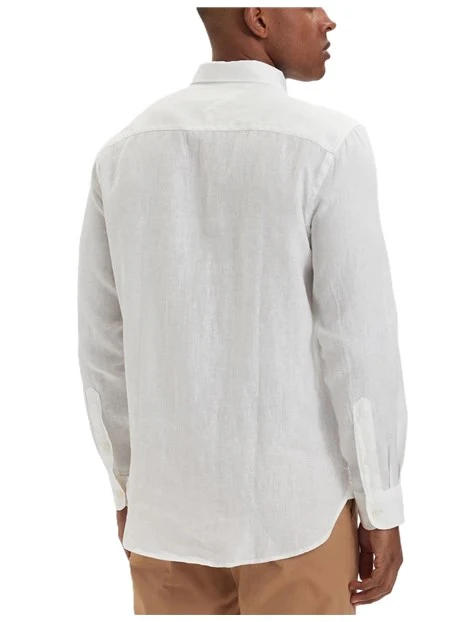 CAMICIA CASUAL IN PURO LINO CON DETTAGLIO RICAMATO UOMO BIANCO