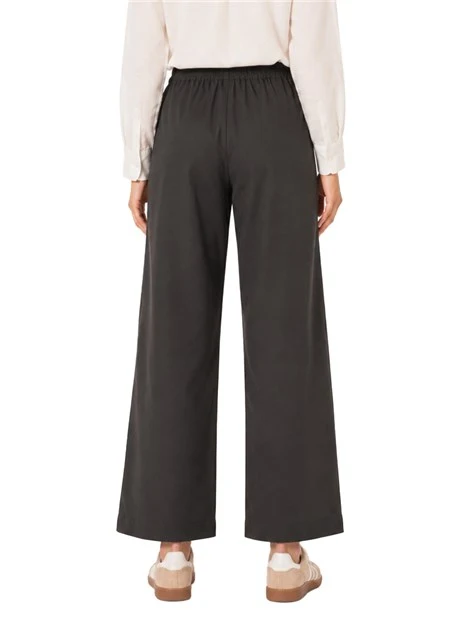 PANTALONE PALAZZO  IN COTONE STRETCH CON ELASTICO IN VITA SUL RETRO  DONNA NERO